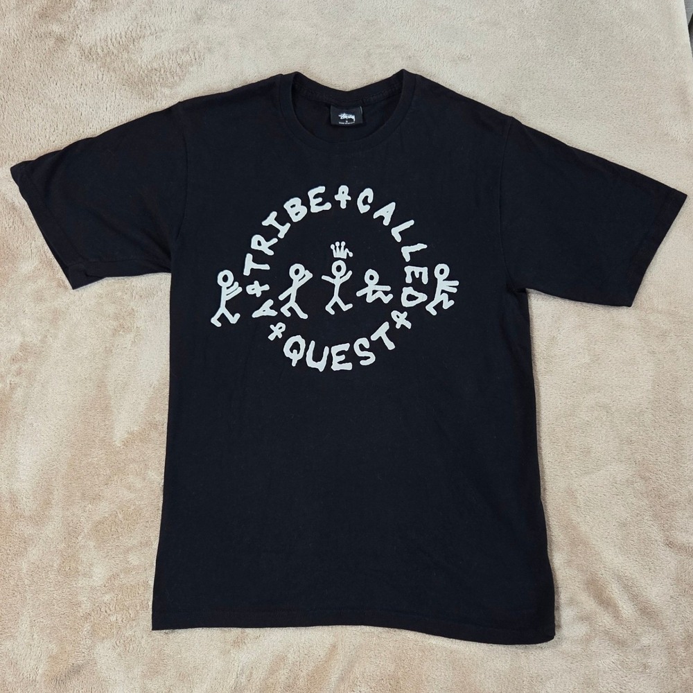 Stussy Men's Shirt A Tribe Called Quest Small Black Neck Crew Cotton S/S EUC